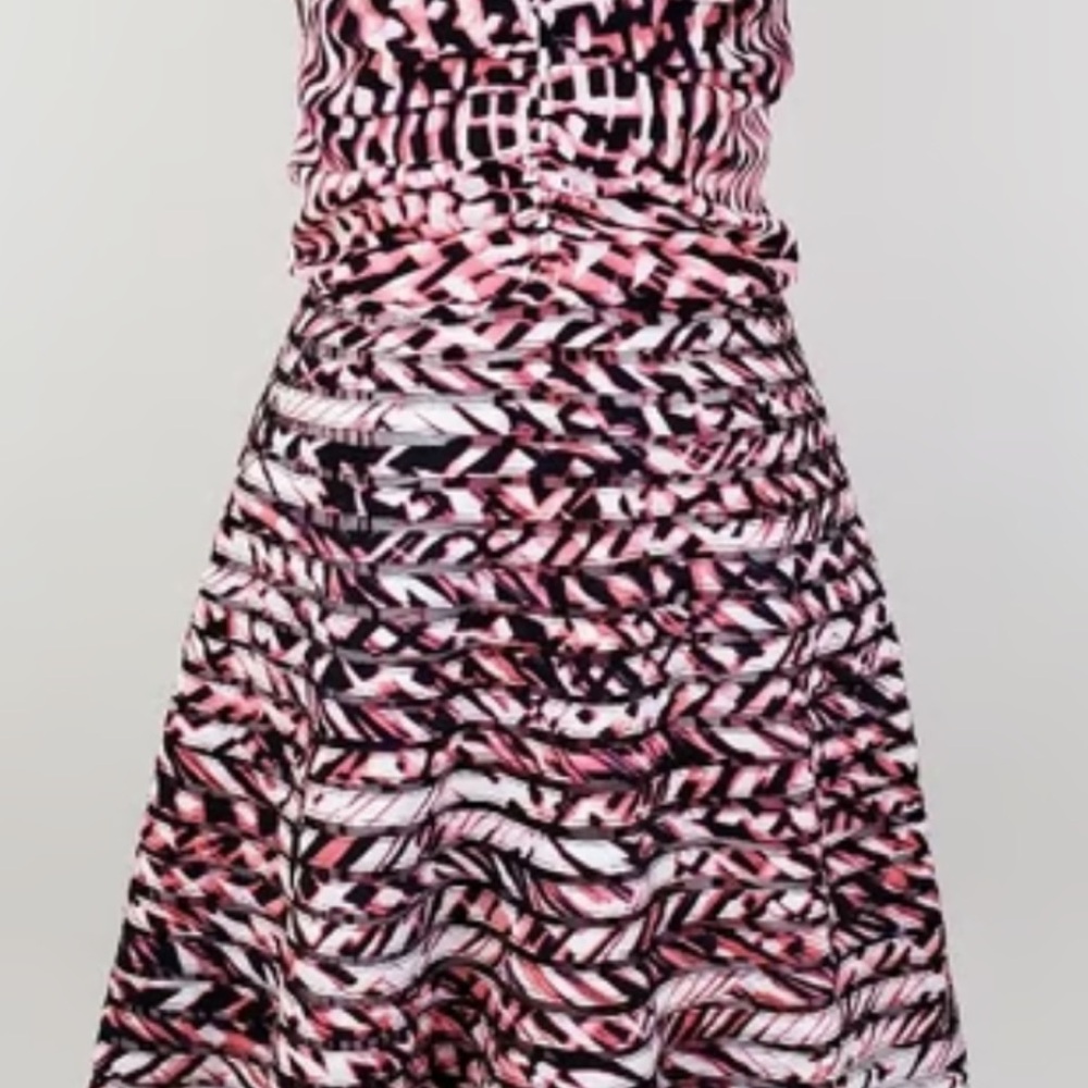Parker Ruched Pink and Black Halter Mini Dress